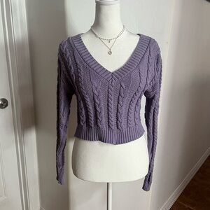 Forever 21 Purple V-Neck Cropped Sweater